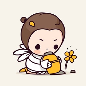 有趣精灵女孩卡通儿童插画