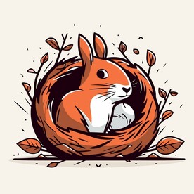 有趣巢里的松鼠卡通儿童插画