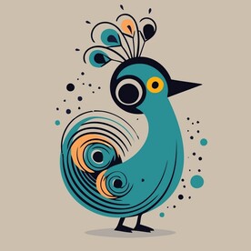 有趣孔雀小鸟卡通儿童插画