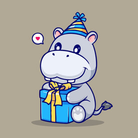 有趣河马卡通儿童插画