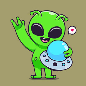 有趣外星人飞碟卡通儿童插画