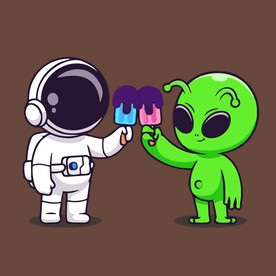 有趣外星人与宇航员卡通儿童插画