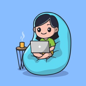 可爱玩电脑小姐姐矢量卡通插画