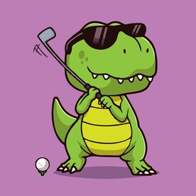 有趣恐龙打高尔夫卡通儿童插画