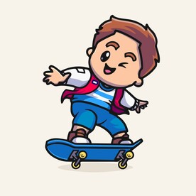 可爱滑板小哥哥矢量卡通插画