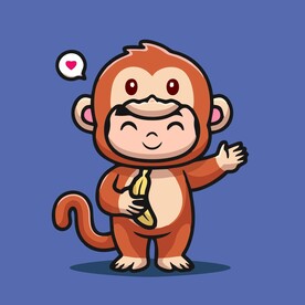 可爱猴子装男孩矢量卡通插画