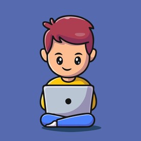 可爱玩电脑小哥哥矢量卡通插画