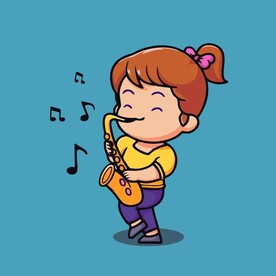 可爱吹萨克斯的女孩矢量卡通插画