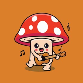 可爱弹吉他蘑菇头矢量卡通插画