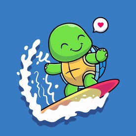 可爱海龟冲浪矢量卡通插画