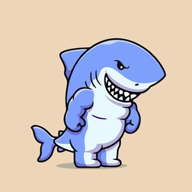 可爱大力士鲨鱼矢量卡通插画