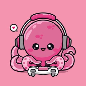 可爱玩游戏章鱼矢量卡通插画