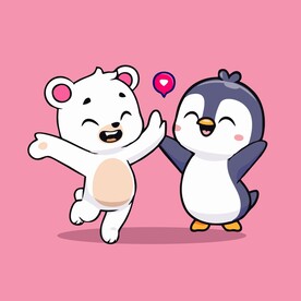 可爱北极熊和企鹅矢量卡通插画