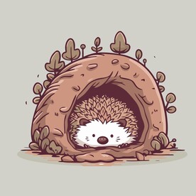 可爱土洞里的刺猬矢量卡通插画