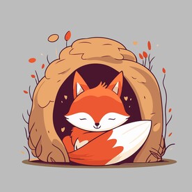 可爱土洞里的狐狸矢量卡通插画