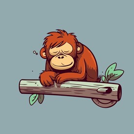 可爱树枝上睡觉猩猩矢量卡通插画