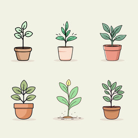 多彩花卉植物卡通绘画儿童插画