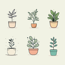 多彩花卉植物卡通绘画儿童插画