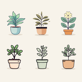 多彩花卉植物卡通绘画儿童插画