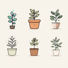 多彩花卉植物卡通绘画儿童插画