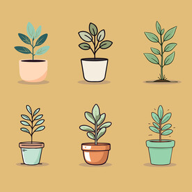 多彩花卉植物卡通绘画儿童插画