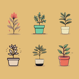 多彩花卉植物卡通绘画儿童插画