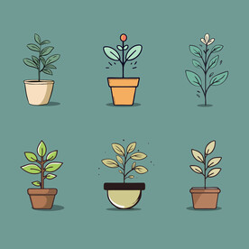 多彩花卉植物卡通绘画儿童插画