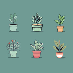 多彩花卉植物卡通绘画儿童插画