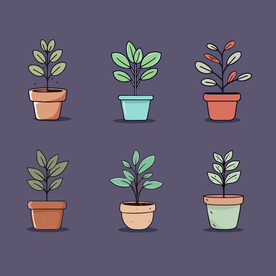 多彩花卉植物卡通绘画儿童插画