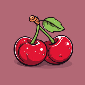 手绘樱桃卡通水果矢量插画
