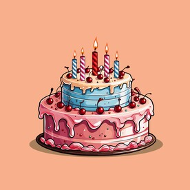 美味水果奶油蛋糕卡通矢量插画