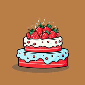 美味水果奶油蛋糕卡通矢量插画