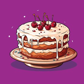 美味水果奶油蛋糕卡通矢量插画
