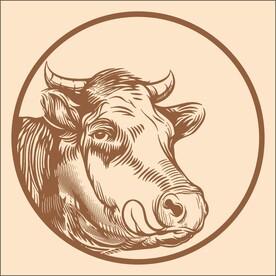 手绘版画牛头 