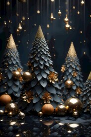 圣诞节雪夜圣诞树装饰场景背景