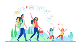 一家四口旅游露营