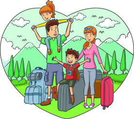 一家四口旅游度假
