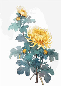 中式水墨画菊花 
