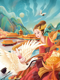 中秋节国潮风插画海报