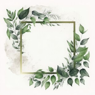 叶片树叶的边框水彩画风格插画