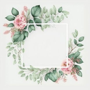 叶片树叶的边框水彩画风格插画