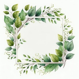叶片树叶的边框水彩画风格插画