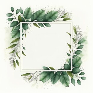 叶片树叶的边框水彩画风格插画