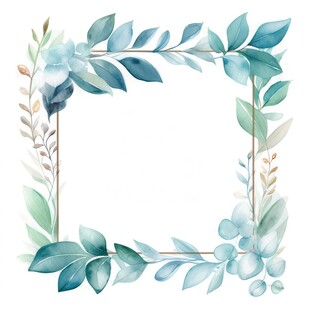 叶片树叶的边框水彩画风格插画