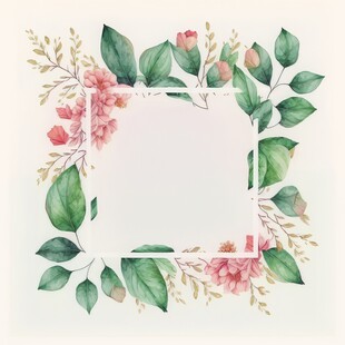 叶片树叶的边框水彩画风格插画