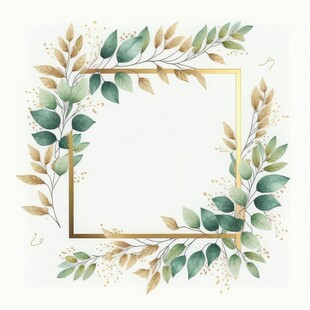 叶片树叶的边框水彩画风格插画
