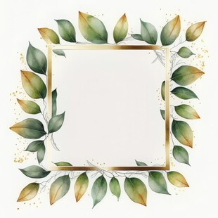 叶片树叶的边框水彩画风格插画