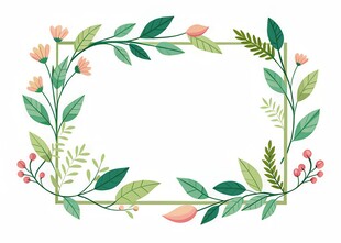 叶片树叶的边框水彩画风格插画