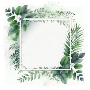 叶片树叶的边框水彩画风格插画