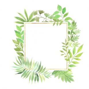 叶片树叶的边框水彩画风格插画